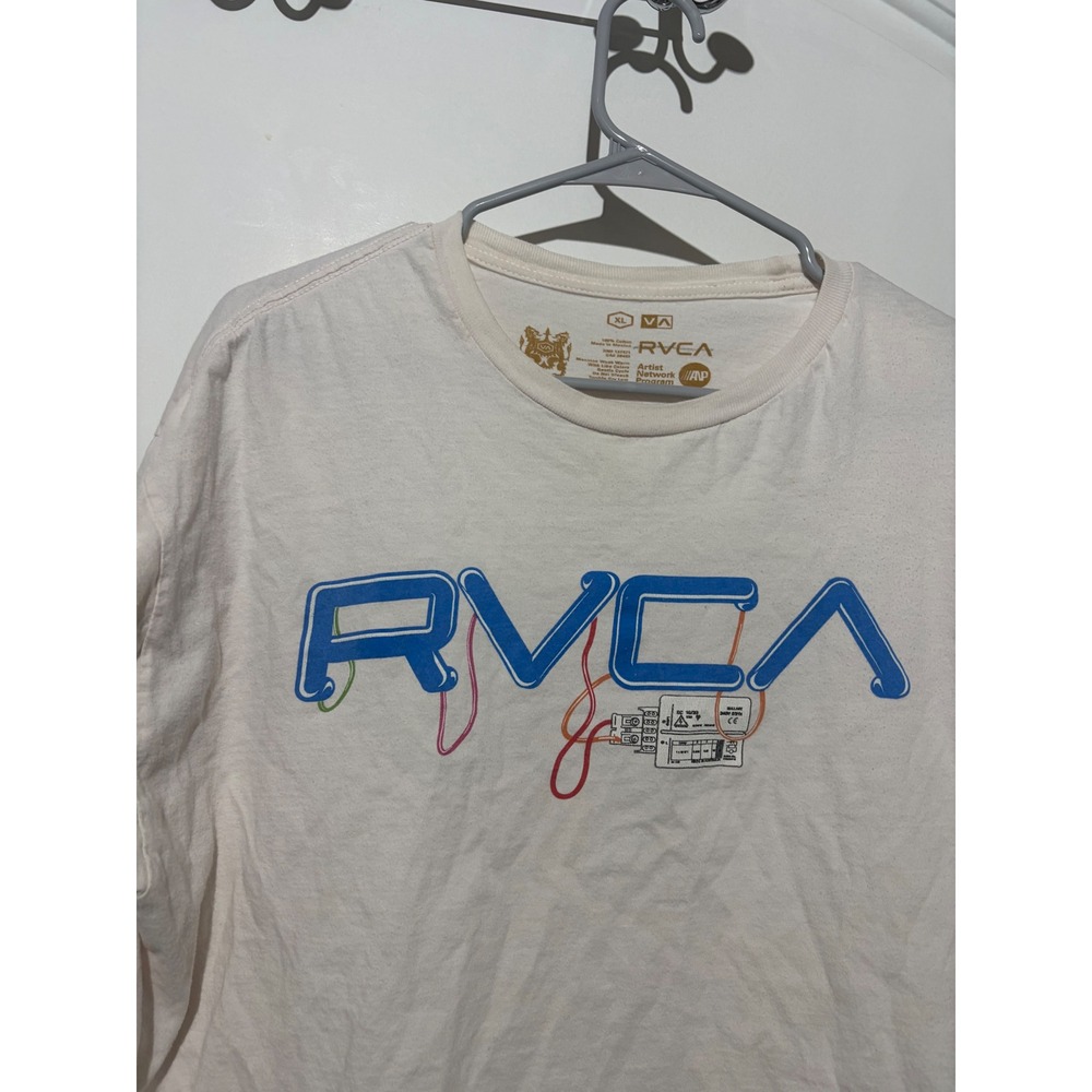 RVCA Artist Network Program Graphic T-Shirt Mens XL Off White Blue Logo Cotton - Picture 3 of 4